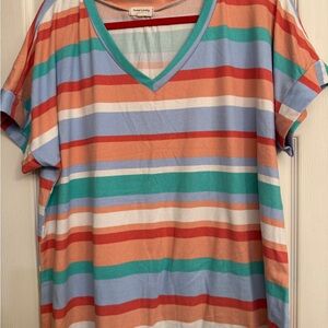 Sweet Lovely by Jen Multicolor V-Neck Tee 3x